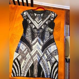 Express Bodycon Dress, Size Large, Black and Silver